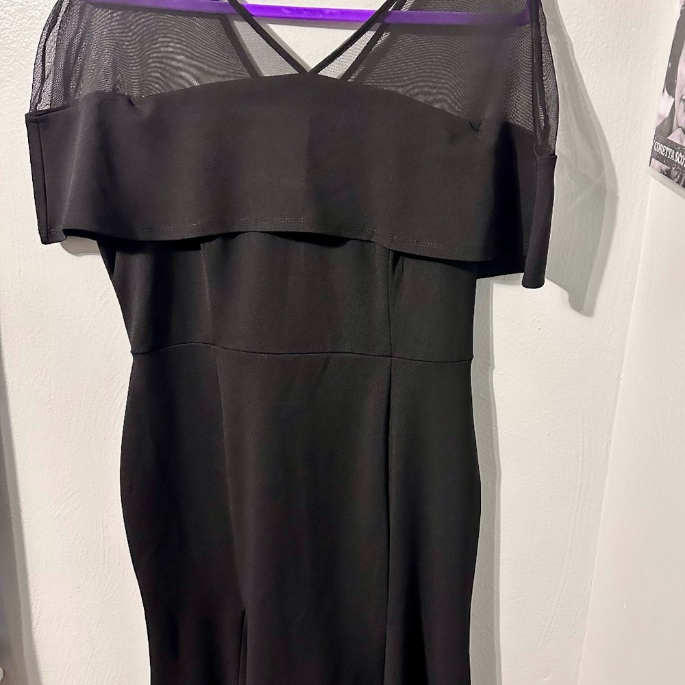 Black Mesh Detail Cocktail Dress | Sheer Neckline | Elegant Evening Style